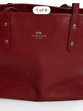 Coach Red Leather Tote with Gold Accents